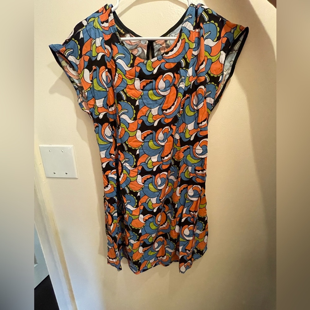 Nooworks Multicolor Retro Print Mini Dress — Blue, Orange, Green, Black, White